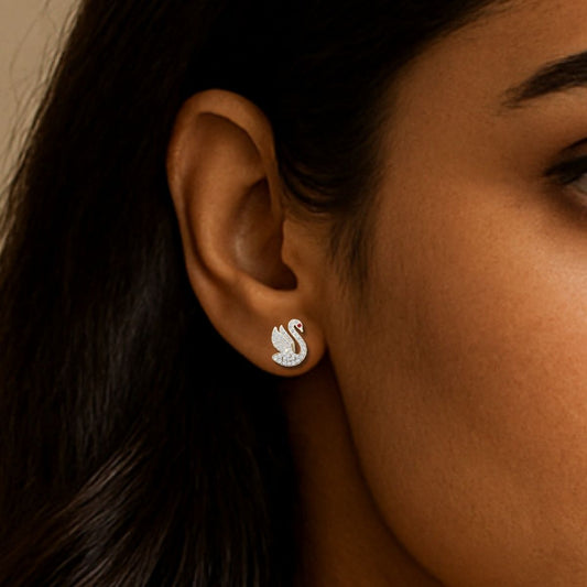 Avarta Jewellery Gold Swan Diamond Stud Earrings with Lab Diamonds