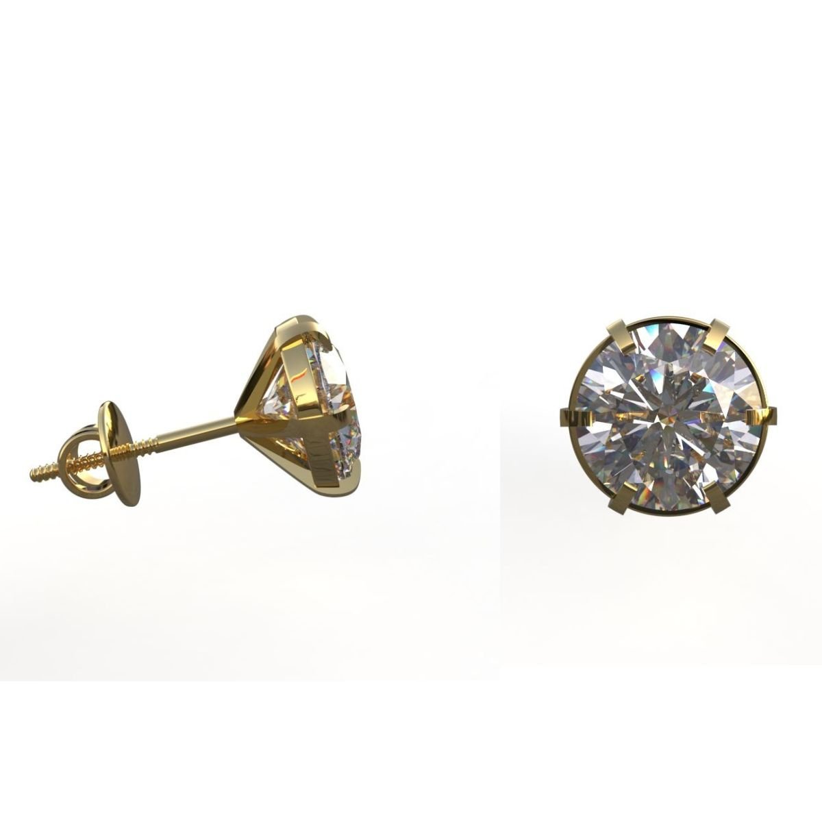 Avarta Jewellery 18k Gold 2.10 Carat Each Moissanite Solitaire Stud Earrings