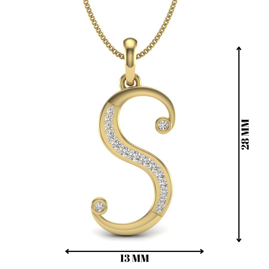 Stylish Initial “S” Diamond Pendant in 9K | 14K | 18K BIS Hallmarked Gold with Certified Lab Grown Diamonds, Personalised Alphabet Unisex Jewellery by Avarta