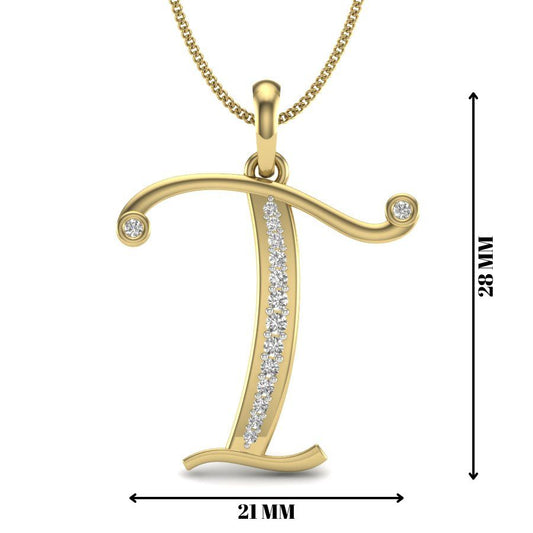 Flashy Letter "T" Diamond Alphabet Pendant, Designer Gold Pendant with Certified Lab Grown Diamonds, Luxury Jewellery by Avarta