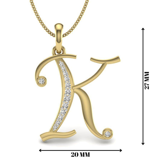 Diamond Alphabet Pendant “K” - BIS Hallmarked Gold (9K, 14K, 18K) with IGI Certified Lab Grown Diamonds, Elegant Personalised Name Pendant Necklace