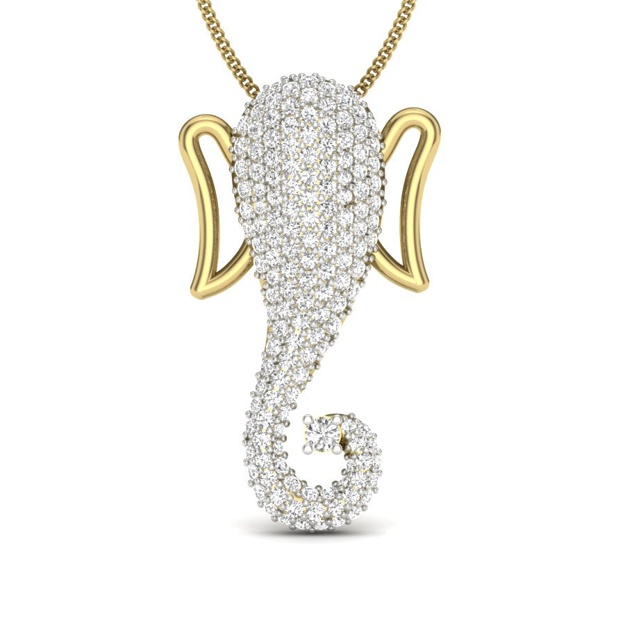 Unisex Lord Ganesha Lab Grown Diamond Pendant Solid 9K 14K 18K Gold Ganpati Luxury Spiritual Jewelry Gift for Prosperity Protection Blessings