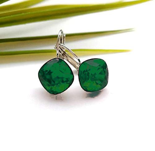 Avarta Jewellery Sterling Silver 5.50 Carat Each Emerald Ruby Cushion Loop Earrings For Girls & Women