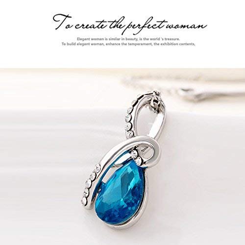 Blue Swarovski Crystal Pendant Necklace for Girls & Ladies – Lightweight Silver Necklace for Glamorous Evenings
