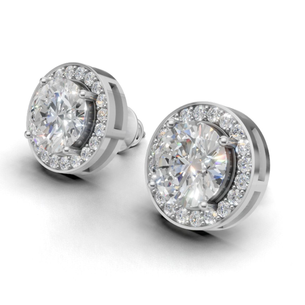 Avarta Sterling Silver 2 Carat Each Halo Solitaire Stud Earring