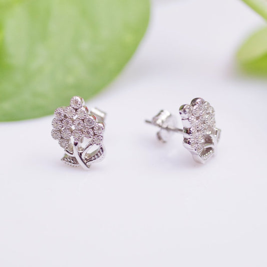 Avarta Sterling Silver Studs Earrings With American Diamonds For Women & Girls