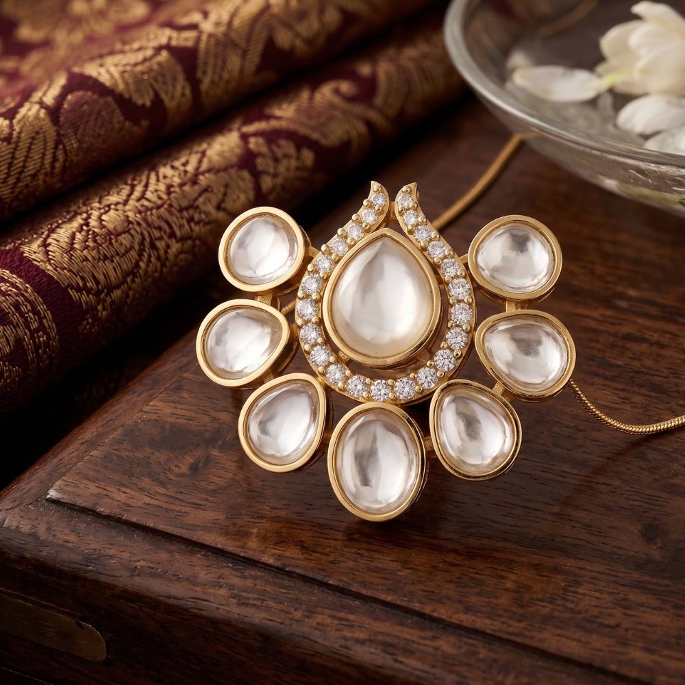 Avarta Sterling Silver Kundan Polki Pendant Set With Vermeil Gold Plating