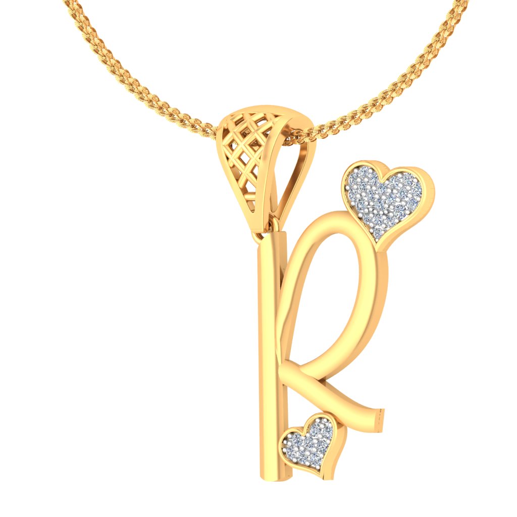 Signature "R" for Resplendent, Twin Hearts Initial Lab Grown Diamond Pendant in 9K/14K/18K Gold | Bold Alphabet Statement Piece by Avarta Jewellery