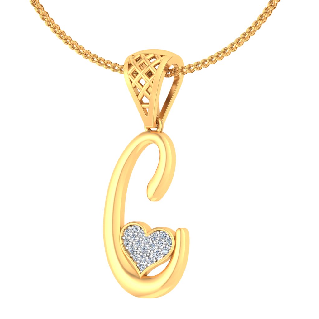 Signature "C" Initial with Double Hearts | Lab Grown Diamond Pendant in Yellow, Rose or White Gold | Luxe Modern Alphabet Jewelry in 9K|14K|18K