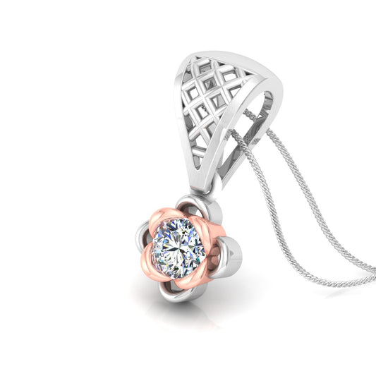 Blooming Dual Tone Flower Pendant, Lab Grown Diamond Solitaire Necklace in 9K/14K/18K Two Tone Gold | Elegant Floral Jewelry