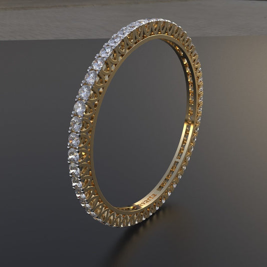 Avarta Jewellery Sterling Silver Line Diamond Bangle With 0.35 Carat Each Diamond & Gold Polish