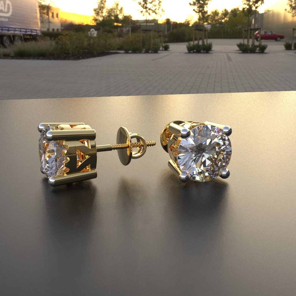 Avarta Jewellery Sterling Silver 2 Carat Each Solitaire Stud Earrings in Traditional Design with Gold Polish