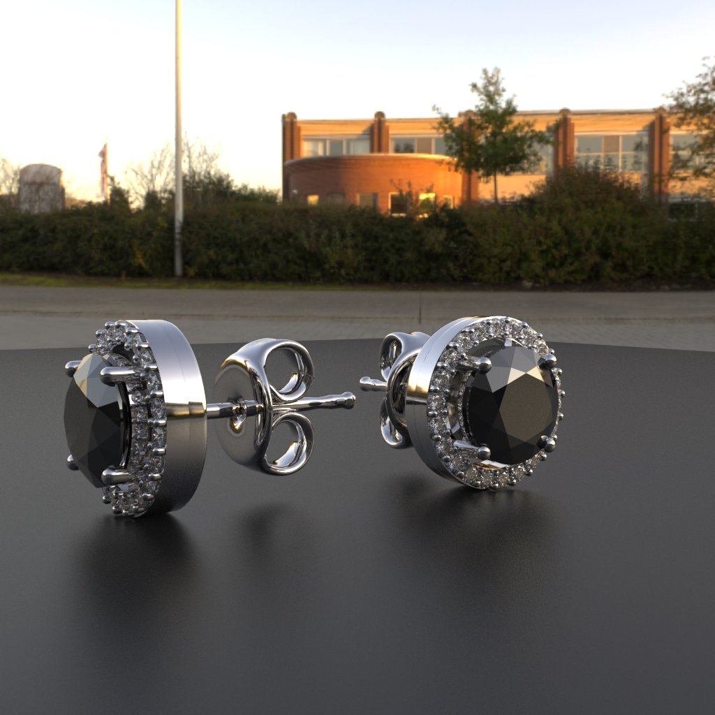 Avarta Sterling Silver Halo Black Solitaire Stud Earrings For Girls & Women