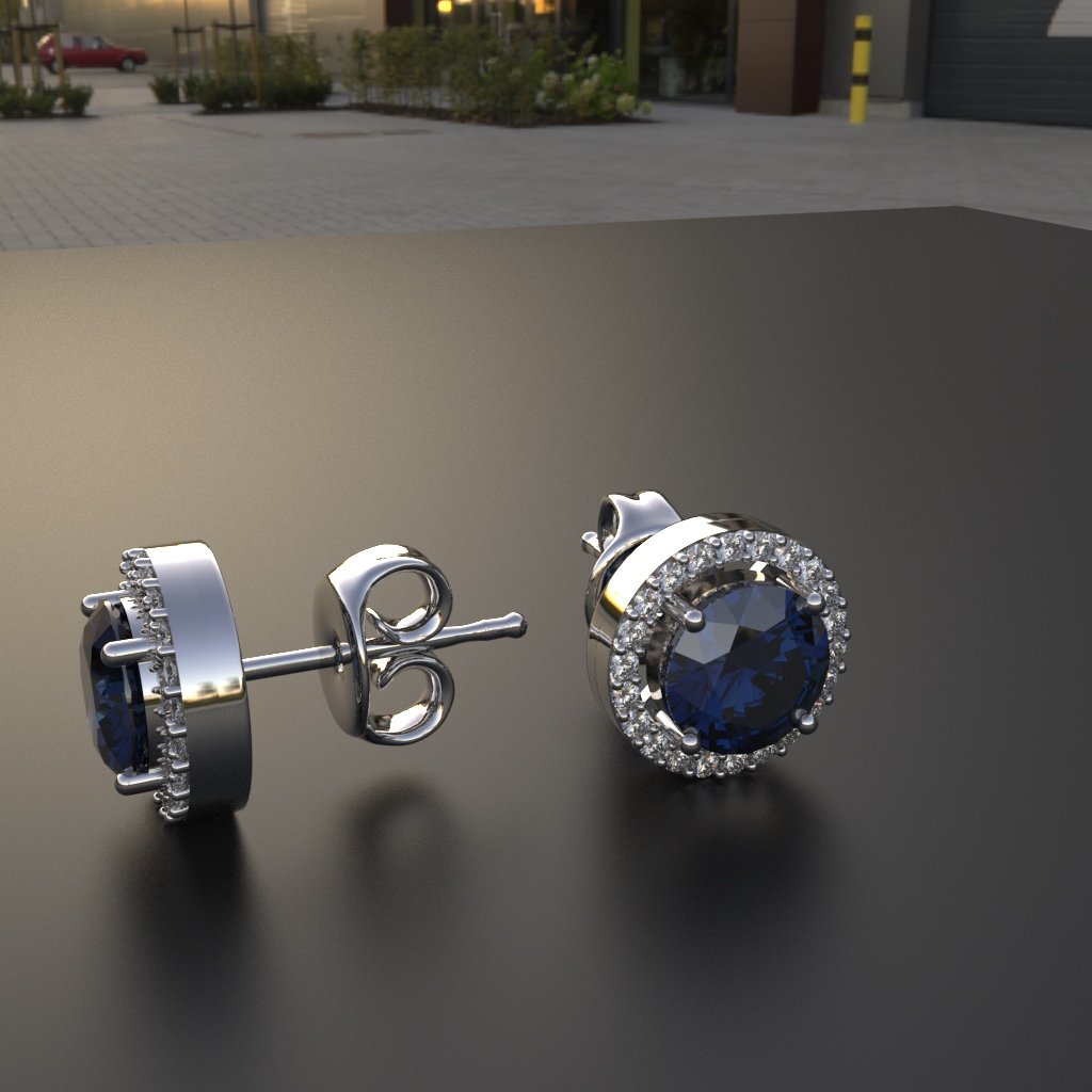 Avarta Sterling Silver Halo Blue Sapphire Solitaire Stud Earrings For Girls & Women