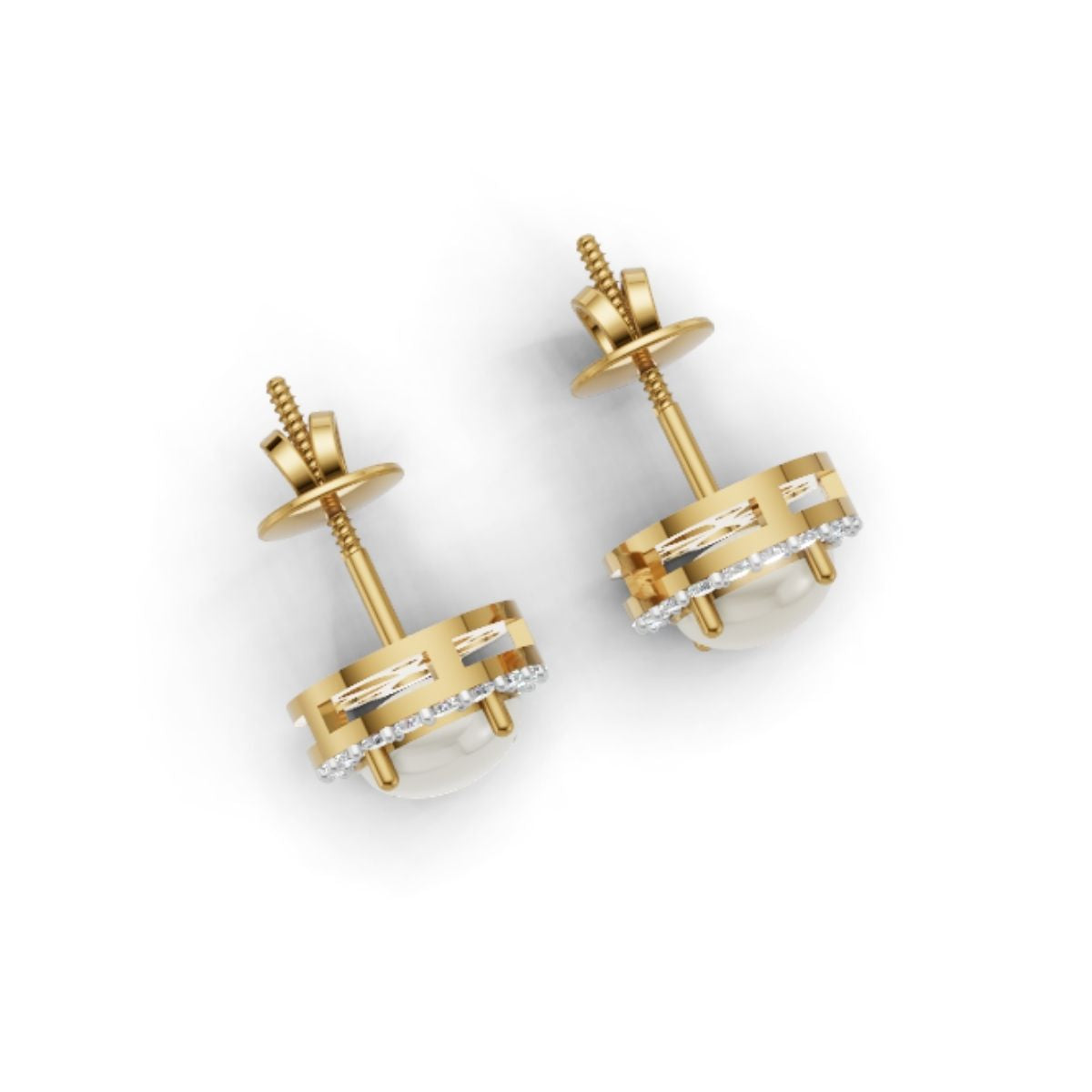 Avarta Sterling Silver 2 Carat Each Cultured Pearl Halo Solitaire Stud Earring With Gold Polish For Girls & Women