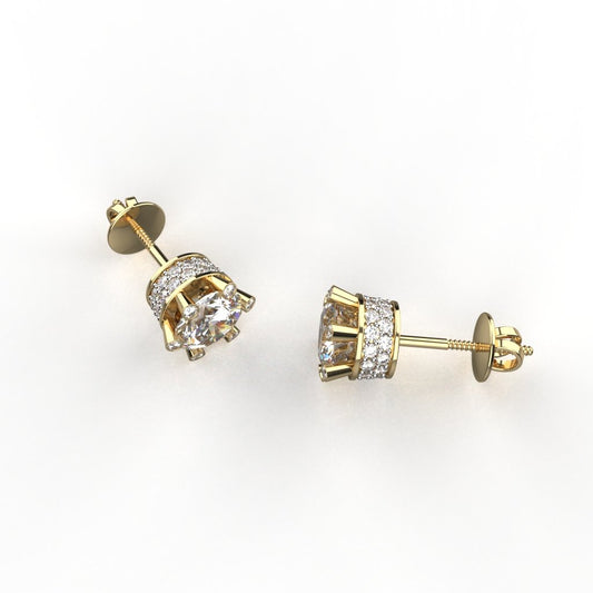 Avarta Sterling Silver Solitaire 1 Carat Designer Stud Earrings With Gold Polish for Girls & Women