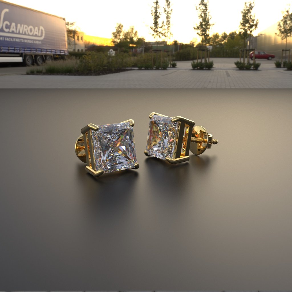 Avarta Jewellery 18k Gold 2 Carat Each Moissanite Princess Cut Stud Earrings