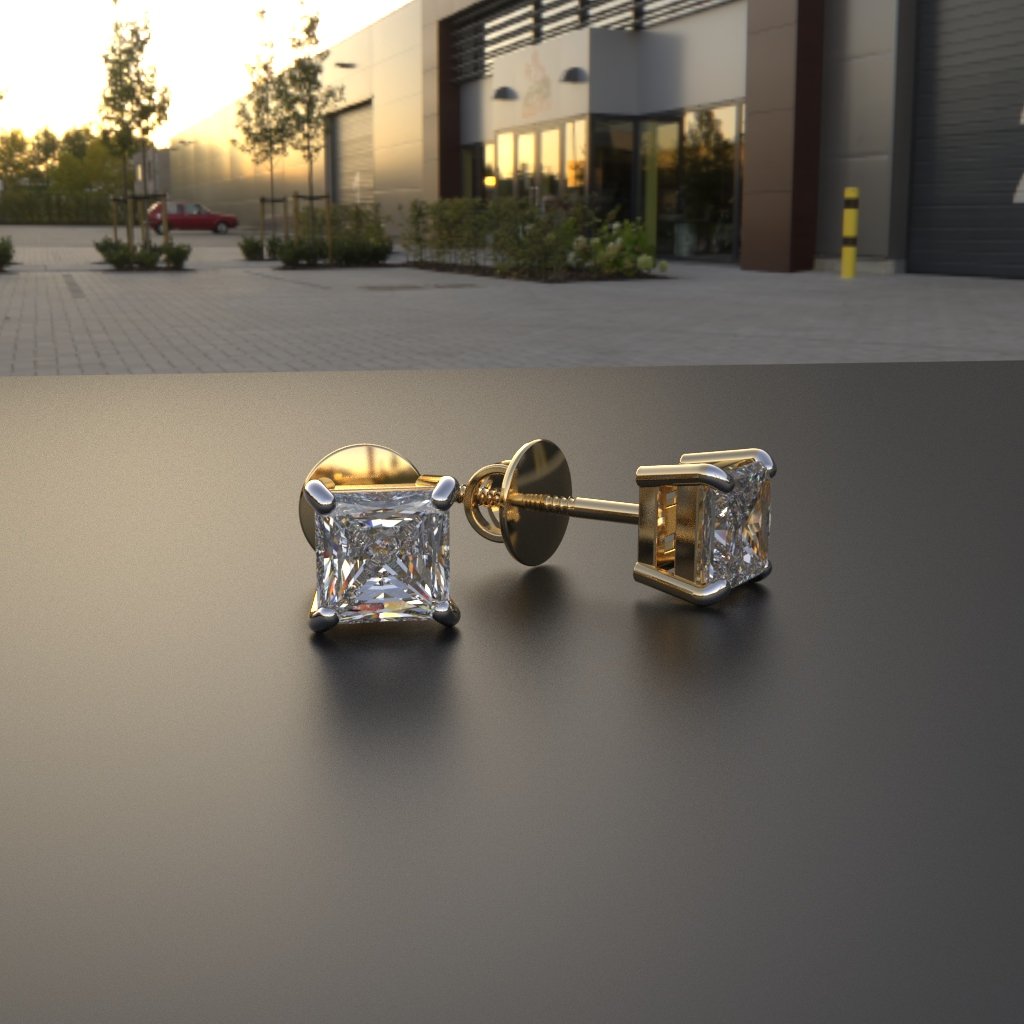 Avarta Jewellery Sterling Silver 0.30 Carat Each Princess Cut Unisex Solitaire Stud Earrings