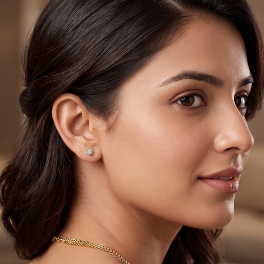 9 Kt Gold 10 Pointer Each Solitaire Lab Grown Diamond Stud Earrings