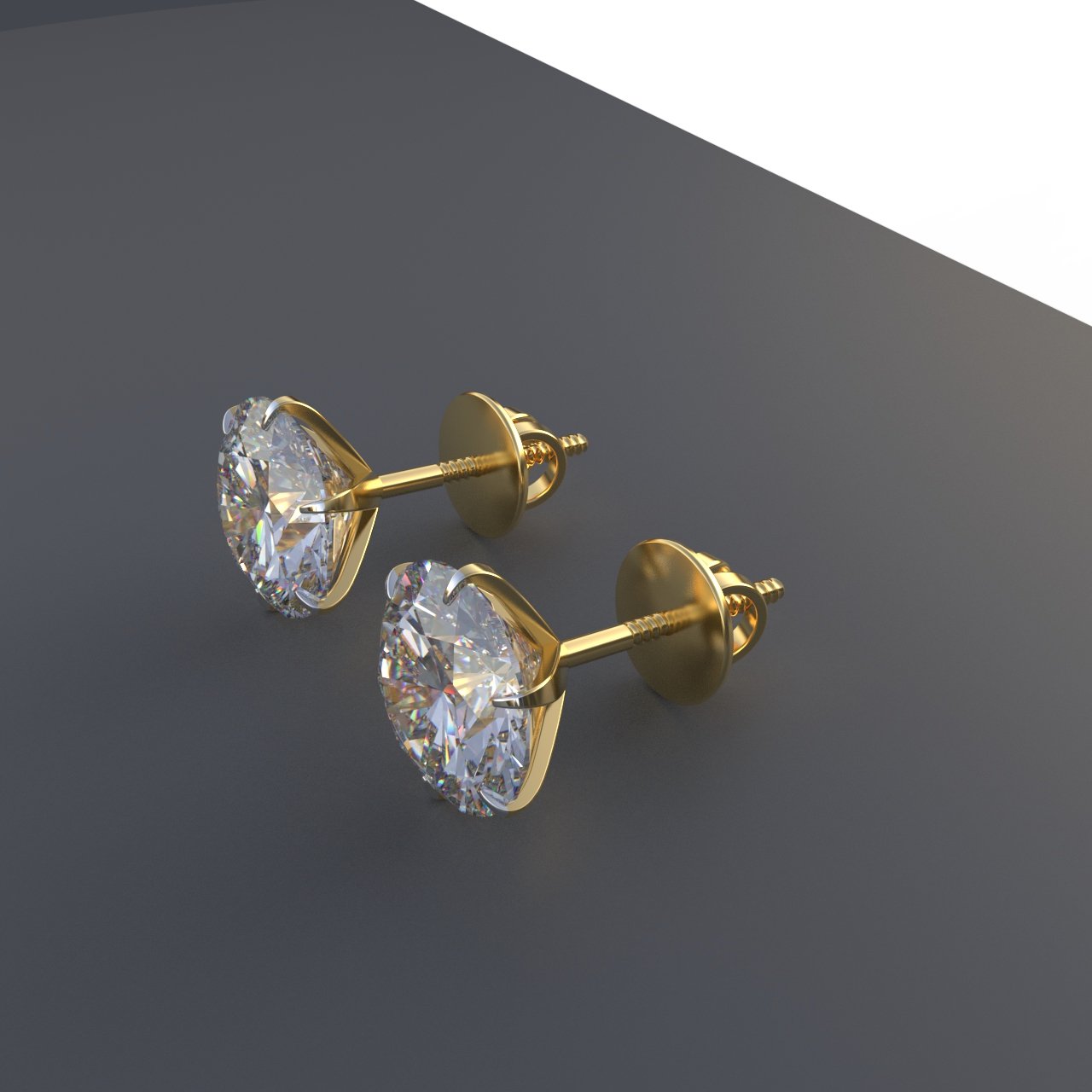 Avarta Jewellery 18k Gold 2 Carat Each Moissanite Solitaire Stud Earrings
