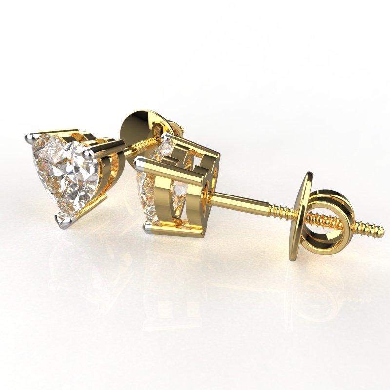 Avarta Jewellery 92.5 Sterling Silver 1.30 Carat Each Heart Solitaire Stud Earrings With Gold Polish For Girls & Women