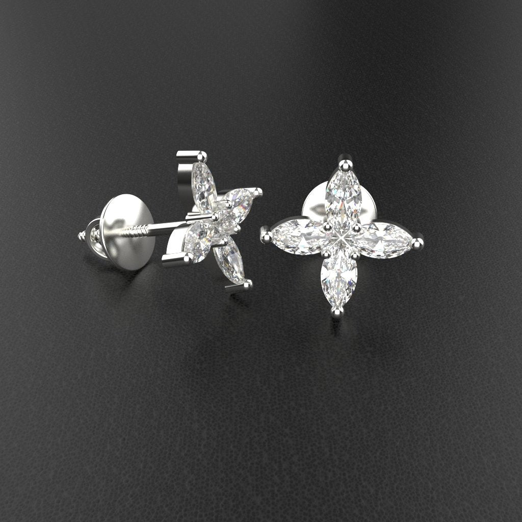 Avarta Jewellery Sterling Silver Marquise Flower Stud Earrings With White Gold Polish for Girls & Women
