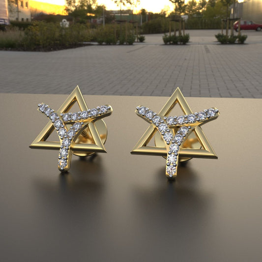 Avarta Jewellery 18K Gold & Certified Diamond Trinity Studs Earrings