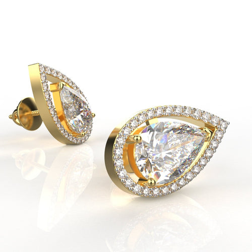 18k Gold 1.30 Carat Each Pear Moissanite Halo Studs Earring