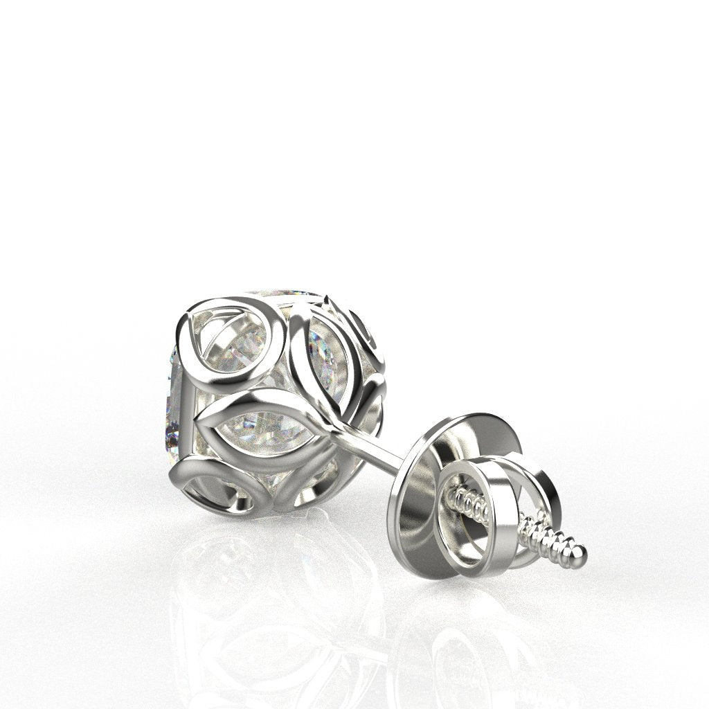 Avarta Jewellery 18k White Gold 2.50 Carat each Cushion Moissanite Solitaire Studs
