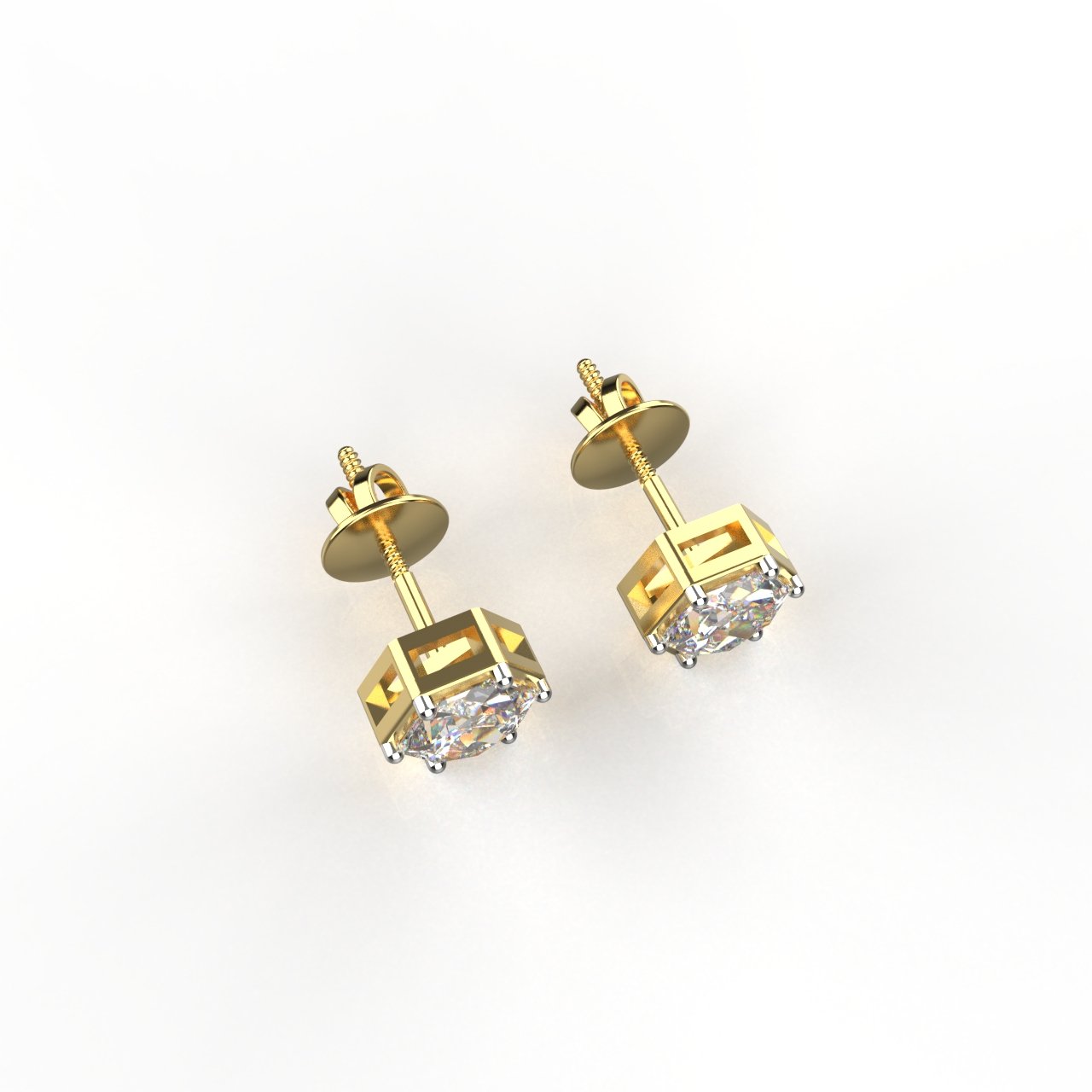 Unique Hexagonal Moissanite Solitaire Studs in 18K BIS Hallmarked Gold, 80 Cents Each, Unisex Designer Earrings by Avarta Jewellery