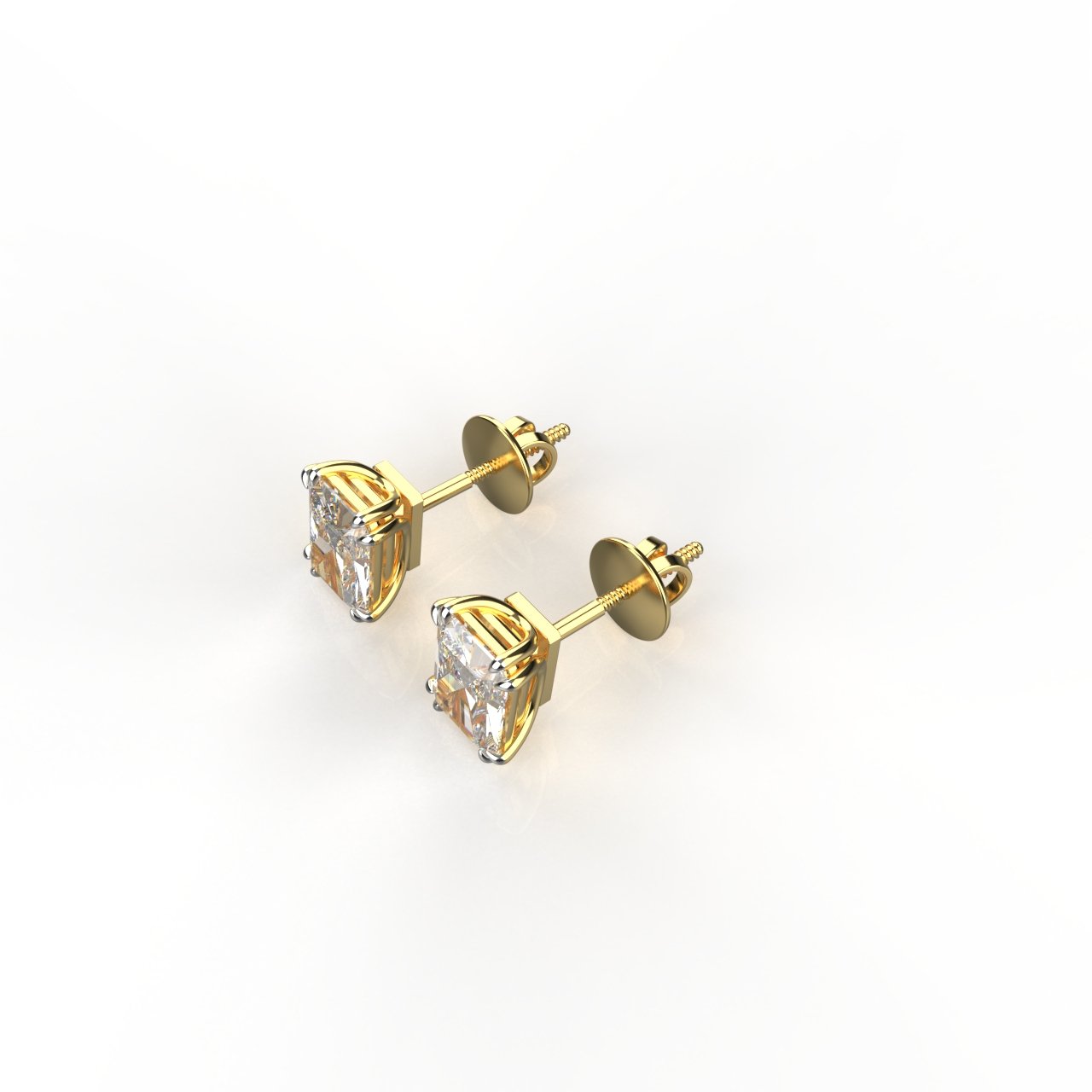 Avarta Jewellery 18k Gold 1 Carat Each Emerald Cut Moissanite Stud Earrings