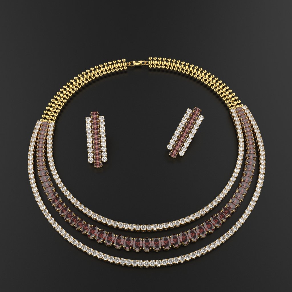 Avarta Gold Polished Red Necklace With Earring