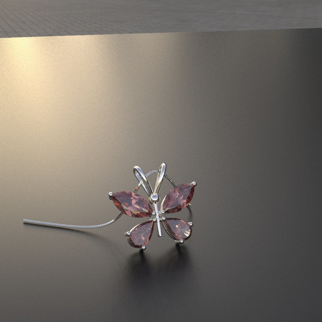 Avarta Jewellery Sterling Silver Red Butterfly Pendant for Kids, Girls & Women