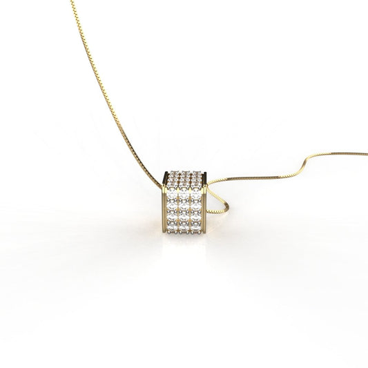 Avarta Jewellery Sterling Silver Diamond Square Pendant With Gold Polish and Chain For Girls & Women