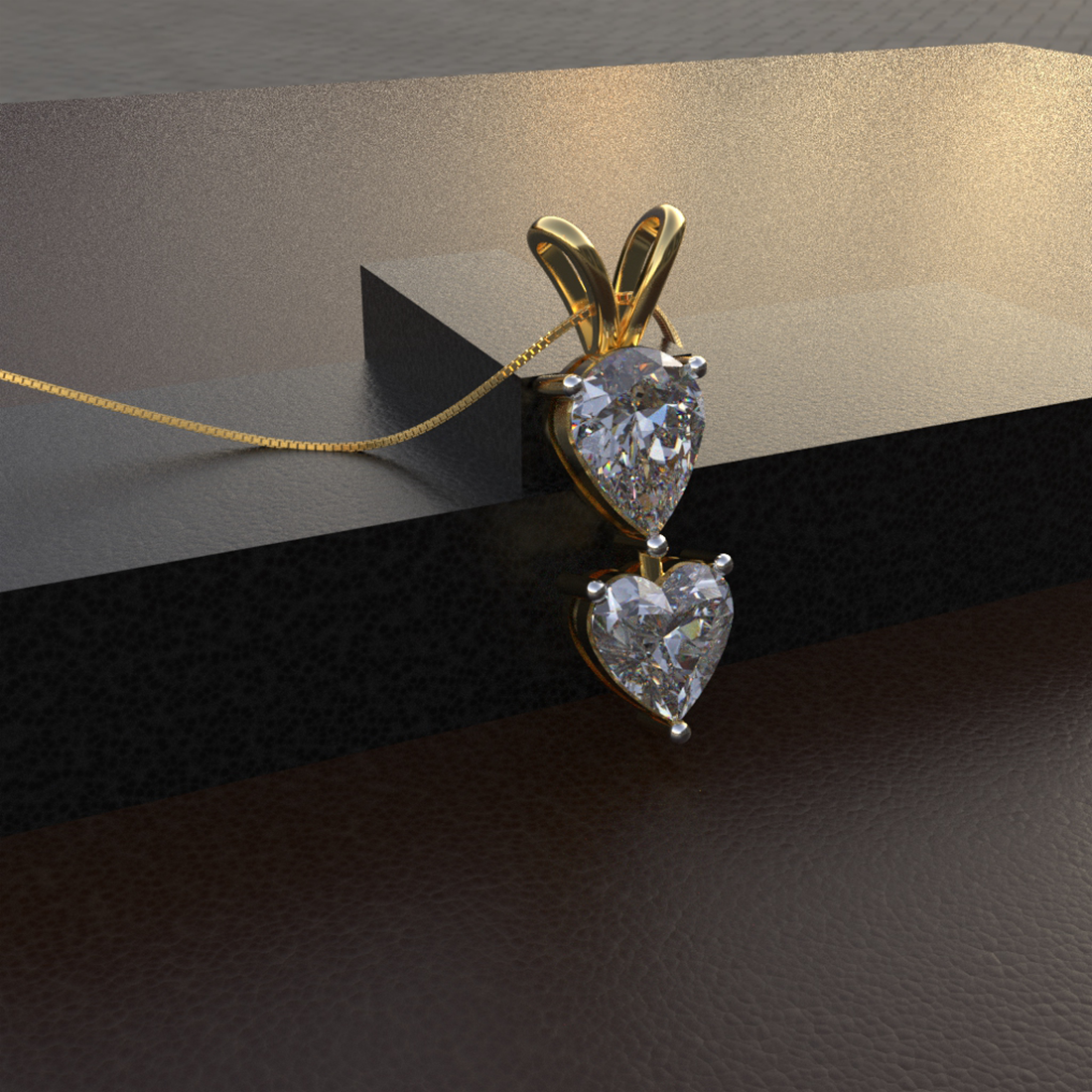 Avarta Jewellery 18k Gold Moissanite Solitaire Heart & Pear Pendant