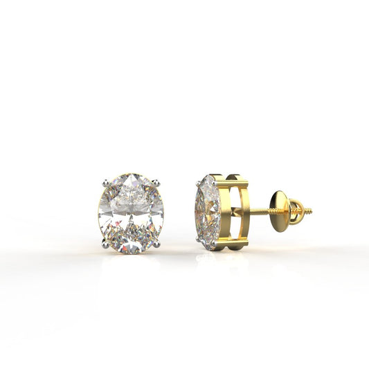 Avarta 18k Gold 2.50 Carat Each Oval Moissanite Solitaire Stud Earrings