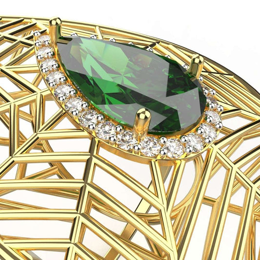 Avarta Jewellery 18k Gold Emerald & Diamond Jali Ring With Certified IJ-SI Diamonds For Girls & Women