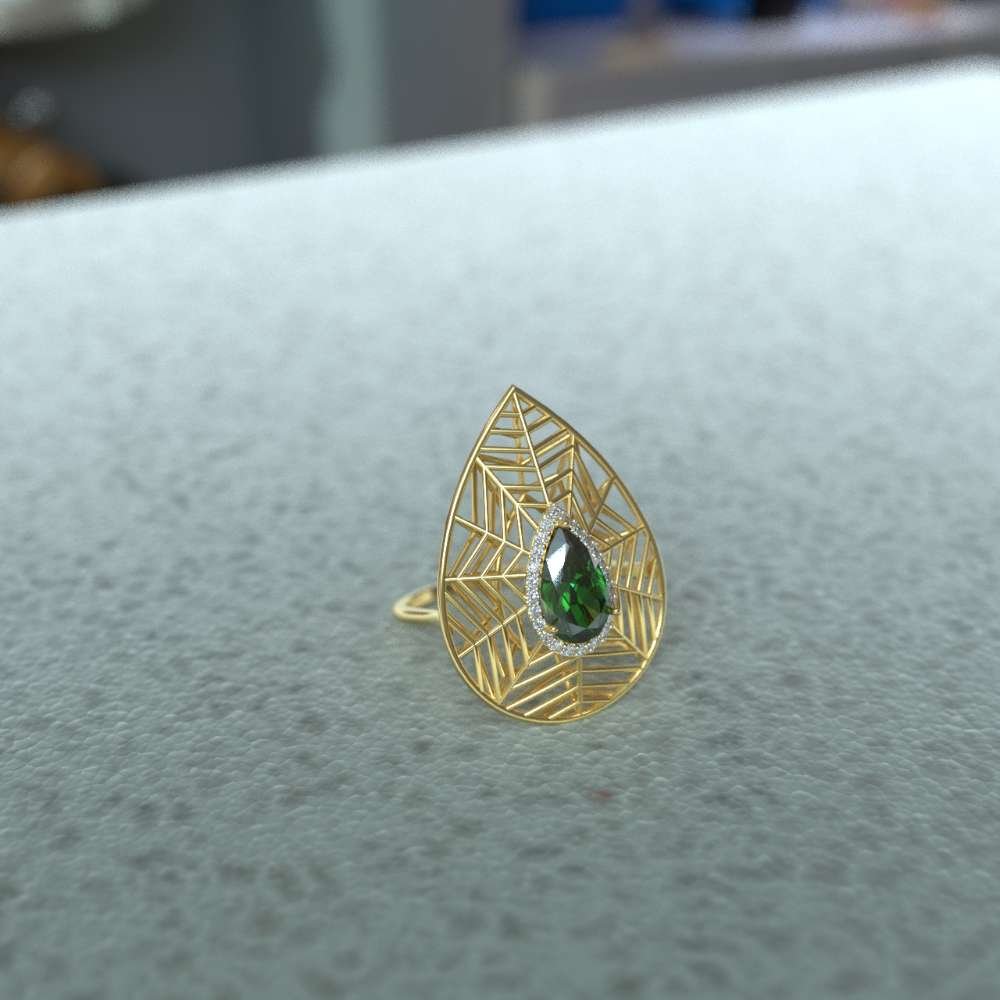 Avarta Jewellery 18k Gold Emerald & Diamond Jali Ring With Certified IJ-SI Diamonds For Girls & Women