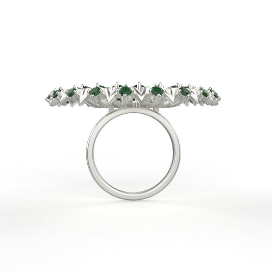 Avarta Jewellery Sterling Silver Ring With Synthetic Emerald & American Diamonds For Girls & Wemen