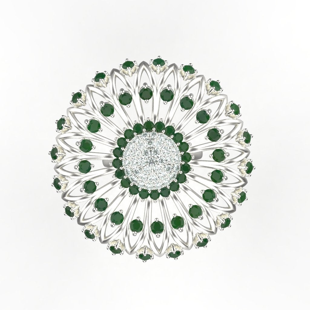 Avarta Jewellery Sterling Silver Ring With Synthetic Emerald & American Diamonds For Girls & Wemen