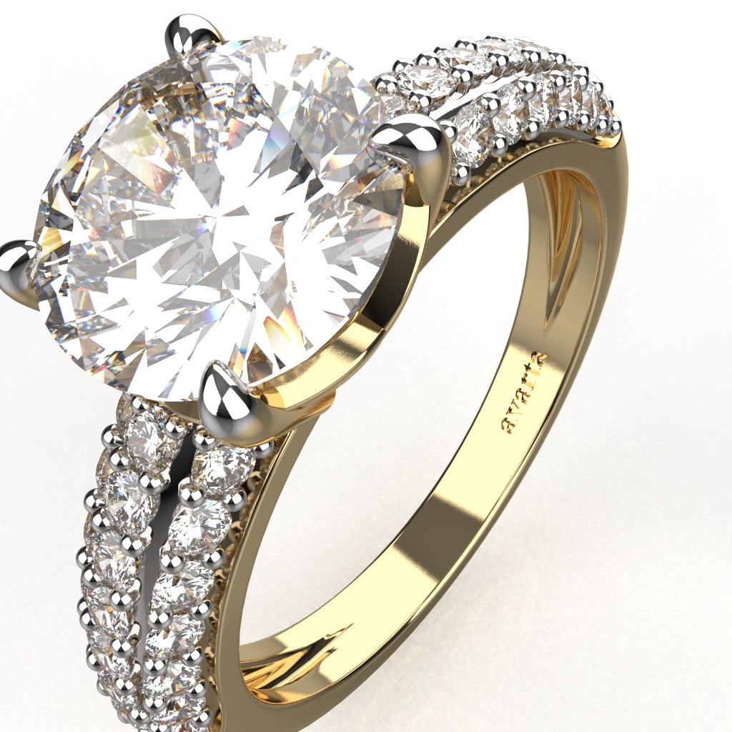 Avarta Jewellery Sterling Silver 2 Carat Engagement Ring With Gold Polish