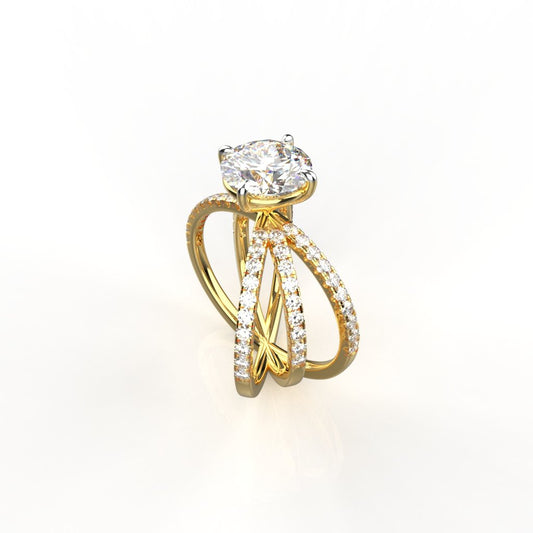 Avarta Jewellery Gold 1.50 Carat Solitaire and 80 cents Round Moissanite Ring