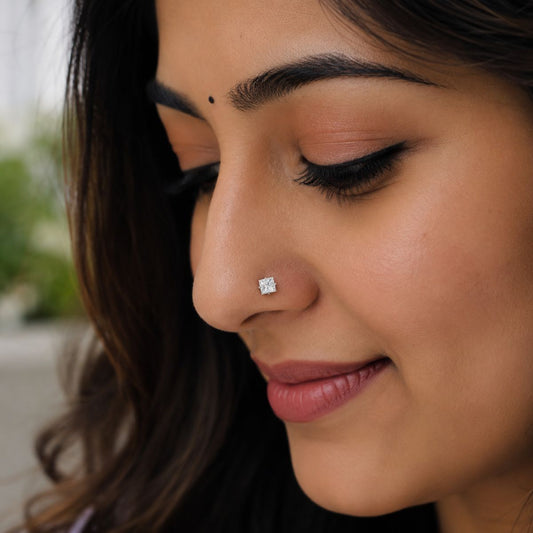 Avarta Yellow Gold 25 Cents Square Moissanite Nose stud