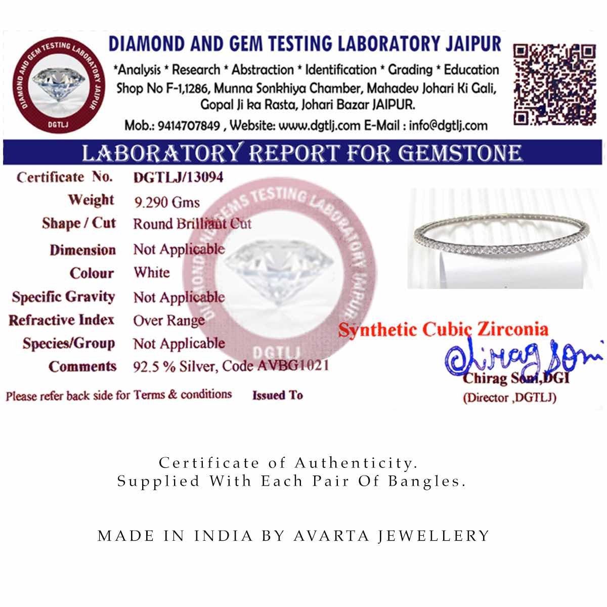 Avarta Jewellery 92.5 Sterling Silver Line Diamond Bangle Pair For Girls & Women