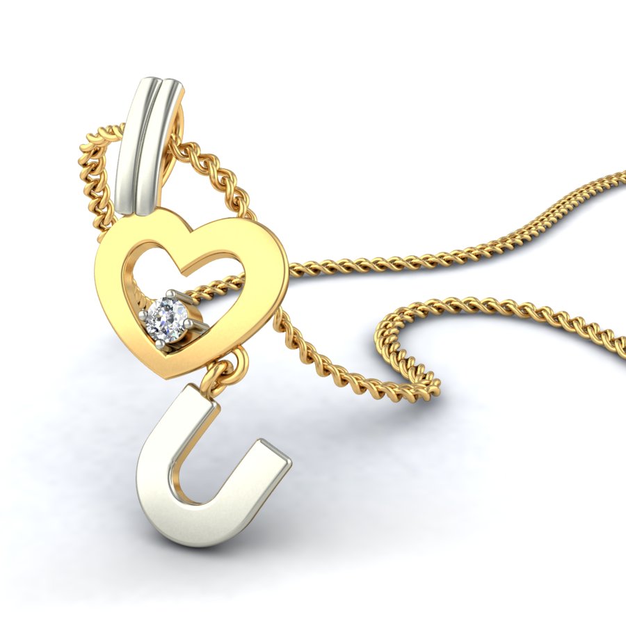 "I Love You" Dual Tone Pendant, Lab Grown Diamond Heart Necklace in 9K/14K/18K Gold | Romantic Two Tone Love Jewelry
