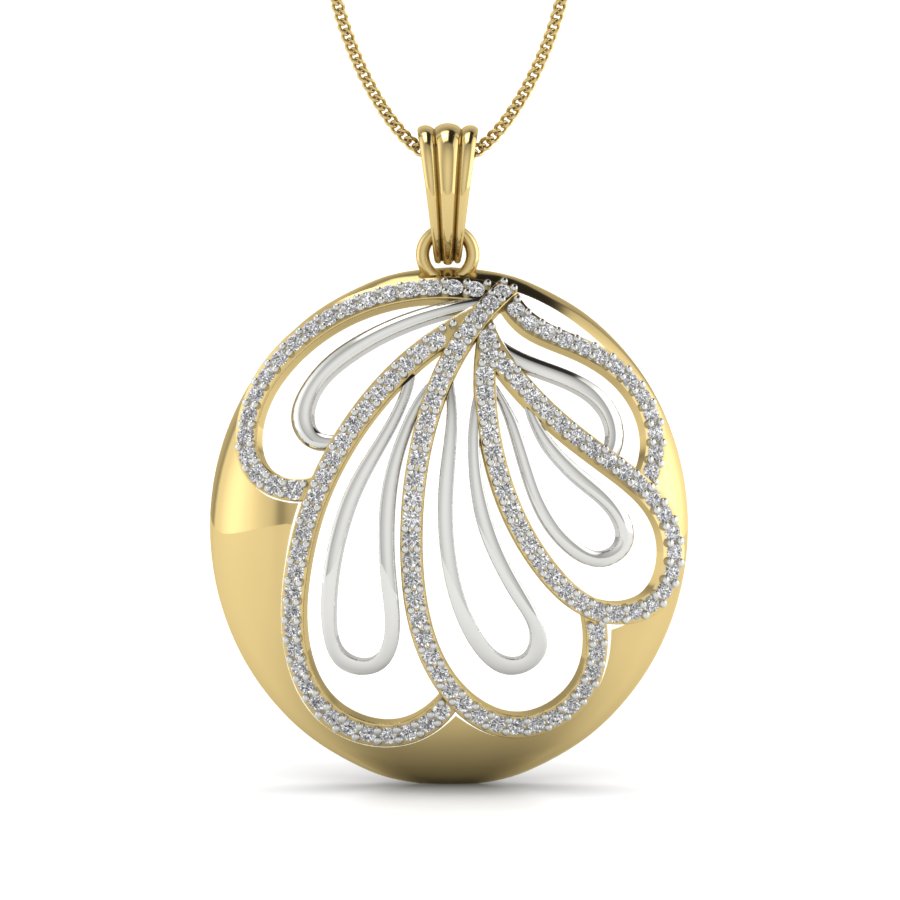 9K-14K-18K Yellow Gold Exquisite Two Tone Diamond Pendant Necklace - Intricate Beauty in Perfect Balance