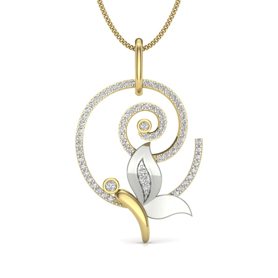 Enchanting Diamond Spiral Leaf Pendant - In 9K_14K_18K Yellow Gold, A Story of Growth Captured in Gold by Avarta Jewellery