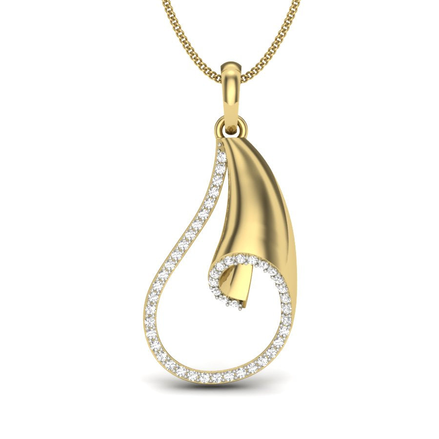 Diamond Swirl Teardrop Gold Pendant | Golden Flow of Light