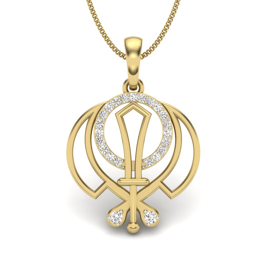 Khalsa Warrior Khanda Pendant in 9K | 14K | 18K BIS Hallmarked Gold with Certified Lab Grown Diamonds, Luxury Sikh Spiritual Jewellery for Men & Women