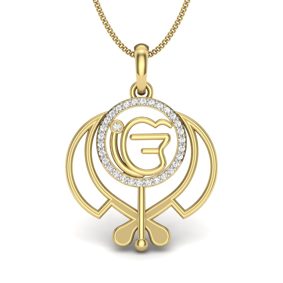 Sacred Strength Khanda Symbol Pendant BIS Hallmarked Gold (9K, 14K, 18K) with IGI Certified Lab Grown Diamonds, Perfect Sikh Religious Necklace